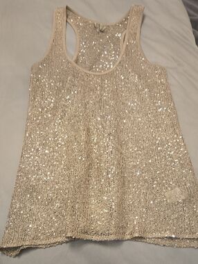Guess Sequin Knit Tank Top in Champagne Gold